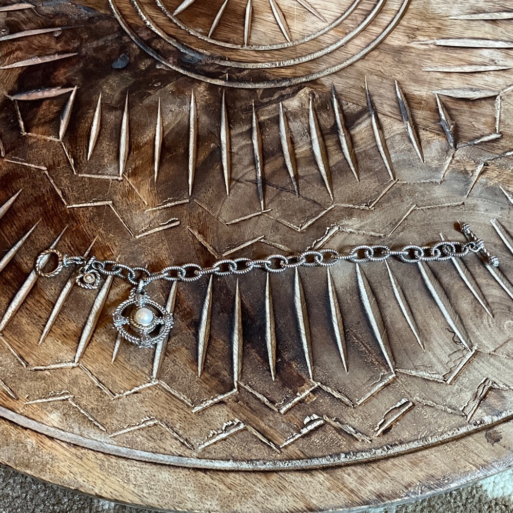 Judith Ripka Silver Pearl Charm Bracelet